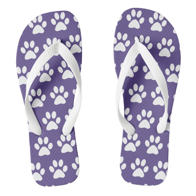 Dog Paw Prints On Purple Thongs (Footbed)