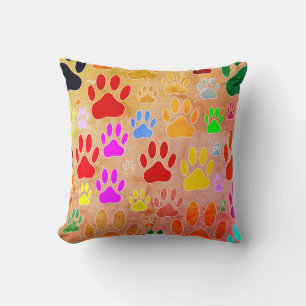 Dog Paw Prints On Vintage Background Cushion