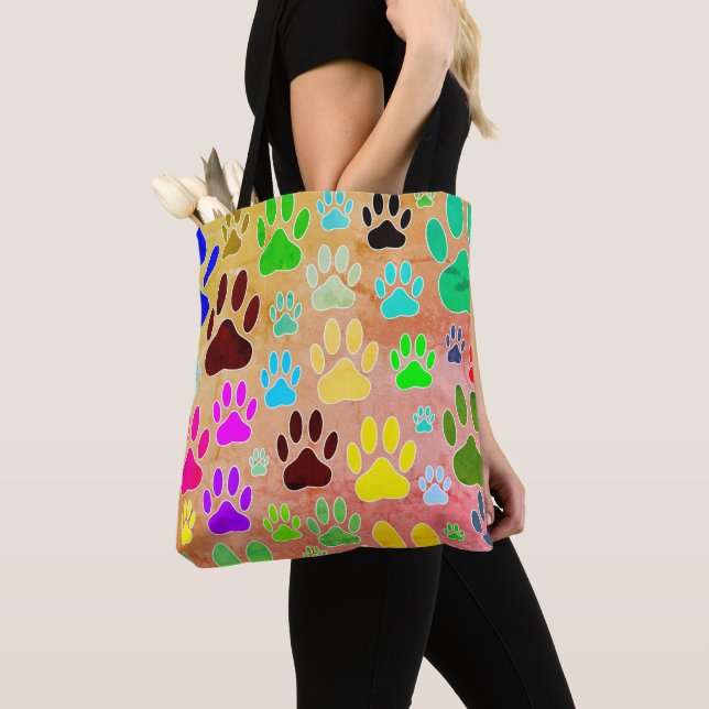 Dog Paw Prints On Vintage Background Tote Bag (Close Up)