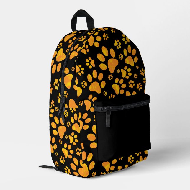 Dog Paw Prints Orange Printed Backpack (Back Corner Left)