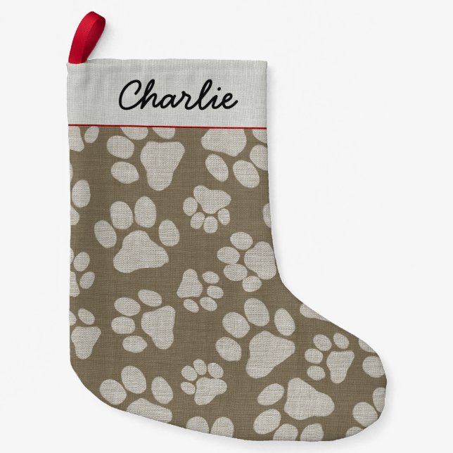 Dog Paw Prints Pattern Cute Custom Pet Lover's Small Christmas Stocking (Front)