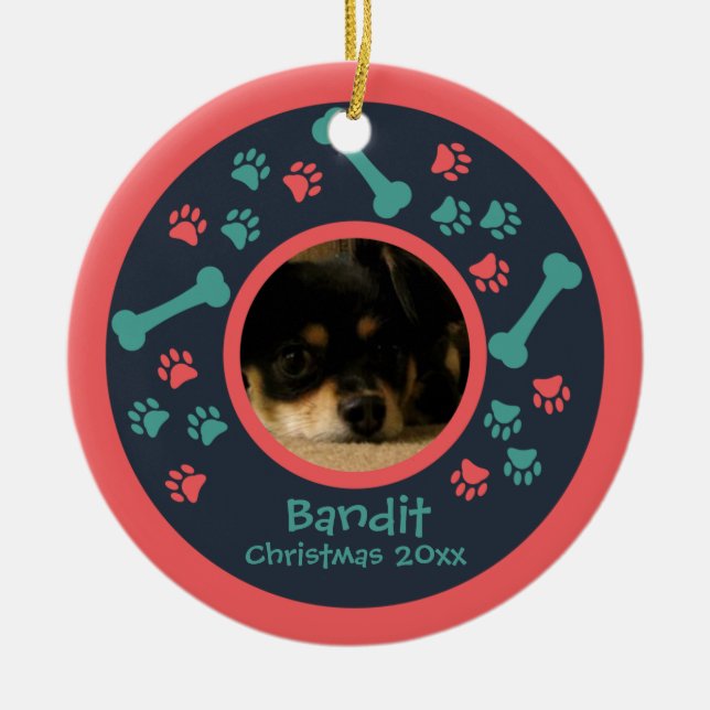 Dog Paw Prints Photo Ornament (Front)