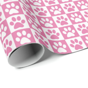 Dog Paw Prints pink and white Wrapping Paper