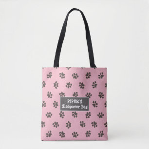 Dog Paw Prints Pink Tote Bag