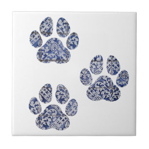 Dog Paw Prints Portuguese Spanish Tiles Navy White