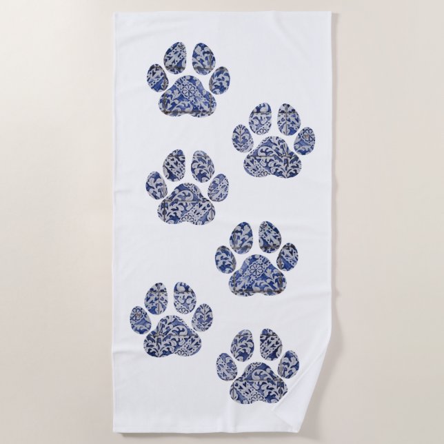 Dog Paw Prints - Portuguese Tiles Beach Towel (Front)