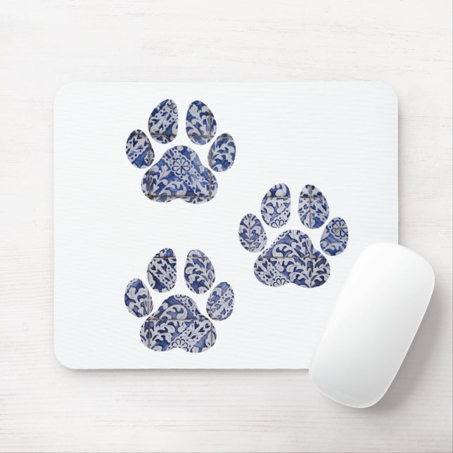 Dog Paw Prints - Portuguese Tiles Mouse Pad (With Mouse)