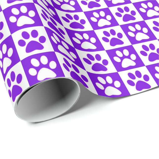 Dog Paw Prints purple and white Wrapping Paper (Roll Corner)