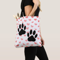 Dog Paw prints Red Hearts Tile