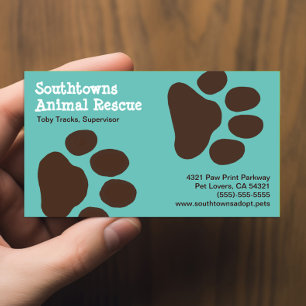Dog Paw Prints Teal and Brown Pet Care Animals Business Card