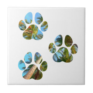 Dog Paw Prints - Tropical Palm Trees Ceramic Tile