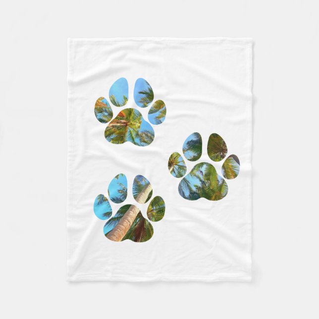 Dog Paw Prints - Tropical Palm Trees Fleece Blanket (Front)