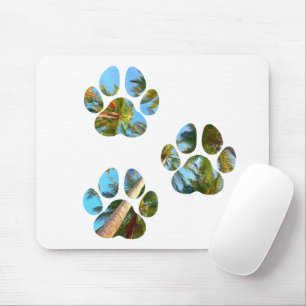 Dog Paw Prints - Tropical Palm Trees Mouse Pad