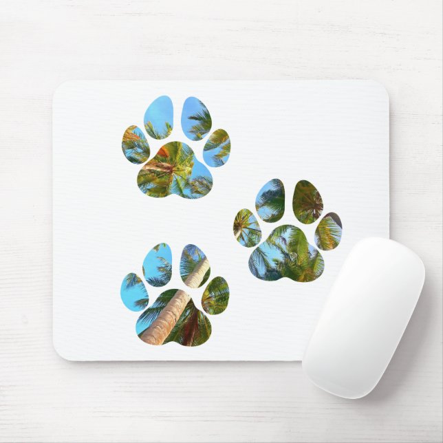 Dog Paw Prints - Tropical Palm Trees Mouse Pad (With Mouse)
