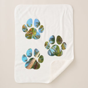 Dog Paw Prints - Tropical Palm Trees Sherpa Blanket