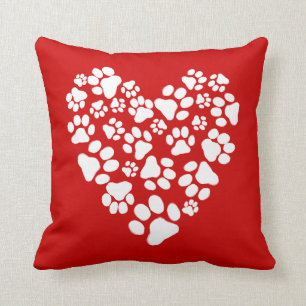 Dog Paw Prints Valentine Heart Cushion