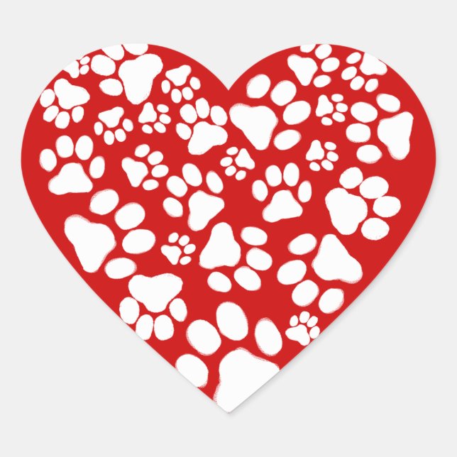 Dog Paw Prints Valentine Heart Sticker (Front)