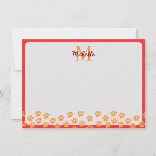 Dog Paw Prints With Custom Monogram  Card (Front)