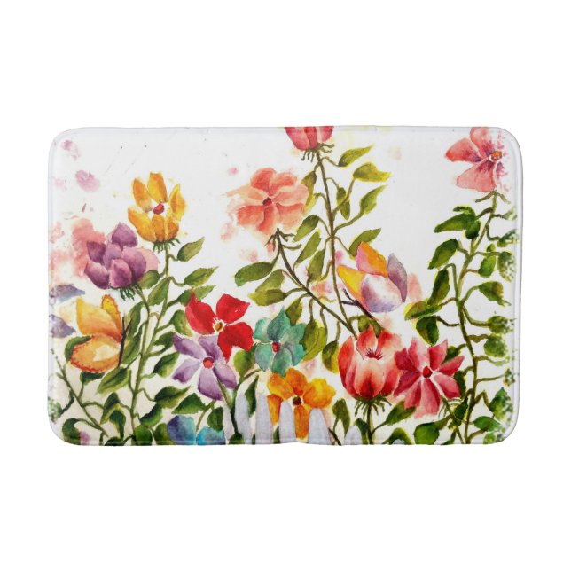 DOG PAW PRINTS WITH GARDEN FENCE BATH MAT (Front)