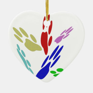 Dog Paw Prints With Polka Dots Ceramic Ornament