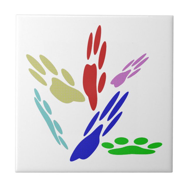 Dog Paw Prints With Polka Dots Ceramic Tile (Front)