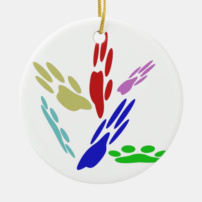 Dog Paw Prints With Polka Dots Ceramic Tree Decoration (Front)