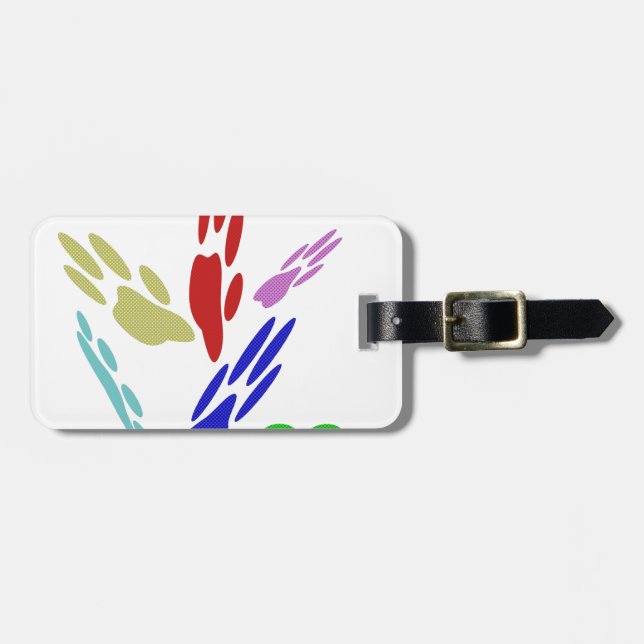 Dog Paw Prints With Polka Dots Luggage Tag (Front Horizontal)