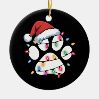 Dog Paw Puppy Lover Christmas Santa Women Men Teen Ceramic Ornament