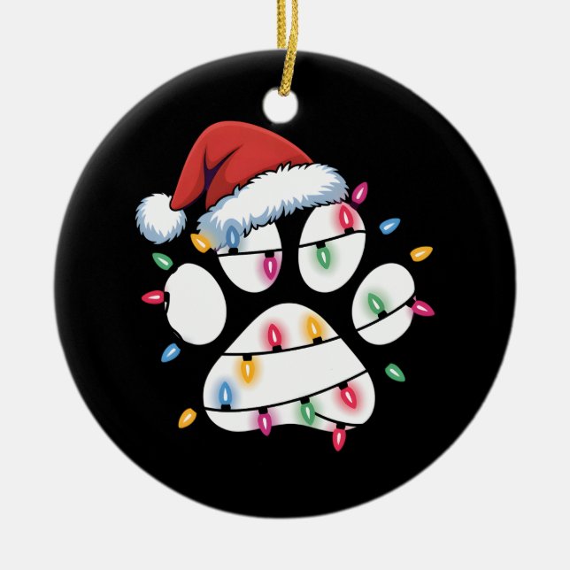 Dog Paw Puppy Lover Christmas Santa Women Men Teen Ceramic Ornament (Front)
