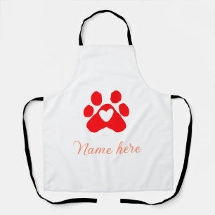 Dog paw red heart pet add name text animal paw  apron