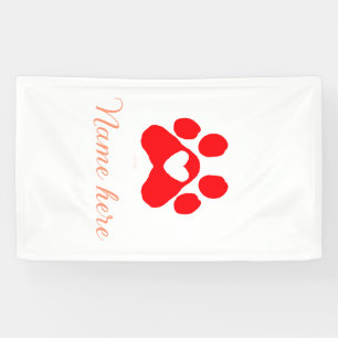 Dog paw red heart pet add name text animal paw banner