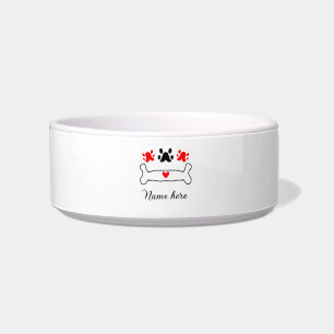 Dog paw red heart pet add name text animal paw bowl