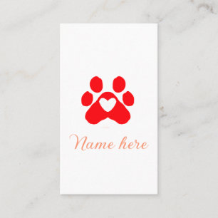 Dog paw red heart pet add name text animal paw business card