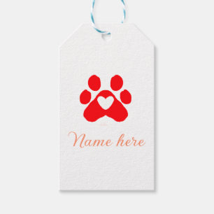 Dog paw red heart pet add name text animal paw gift tags