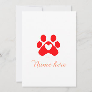 Dog paw red heart pet add name text animal paw invitation