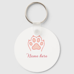 Dog paw red heart pet add name text animal paw key ring