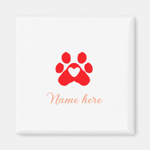 Dog paw red heart pet add name text animal paw magnet