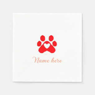 Dog paw red heart pet add name text animal paw napkin
