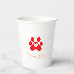 Dog paw red heart pet add name text animal paw paper cups