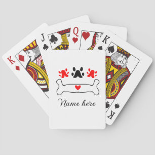 Dog paw red heart pet add name text animal paw playing cards
