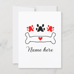 Dog paw red heart pet add name text animal paw postcard