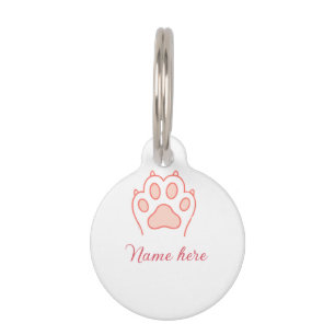 Dog paw red heart pet add name text animal paw tag