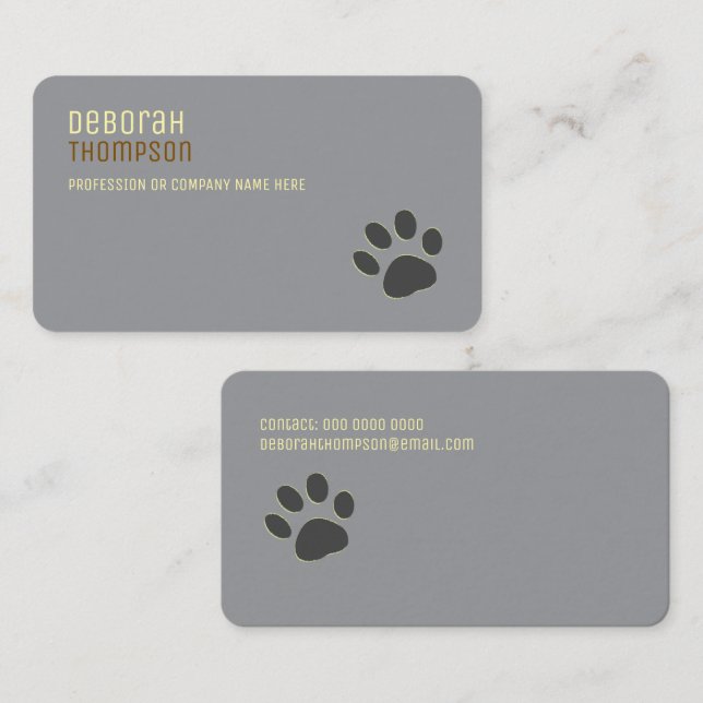 Dog Paw Simple Grey Business Card (Front/Back)