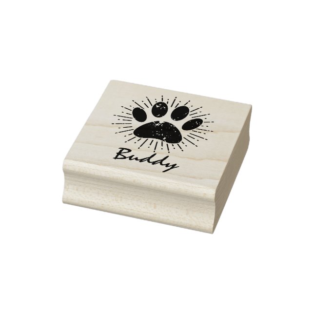 Dog Paw Sunburst Custom Name Signature  Rubber Sta Rubber Stamp (Stamp)