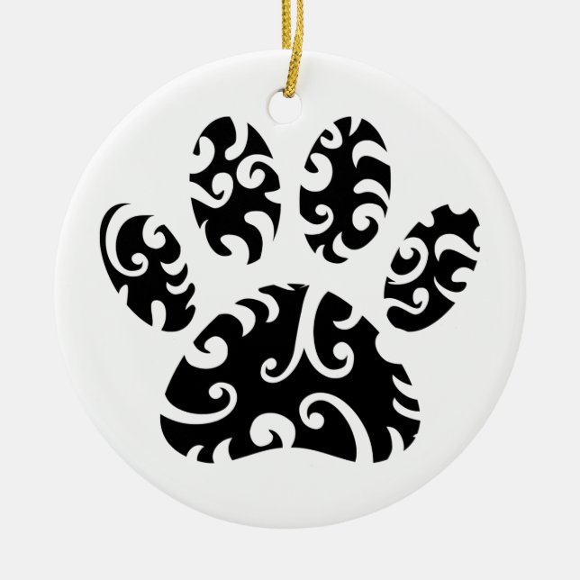 Dog Paw Tattoo Tribal Print Ceramic Ornament (Front)