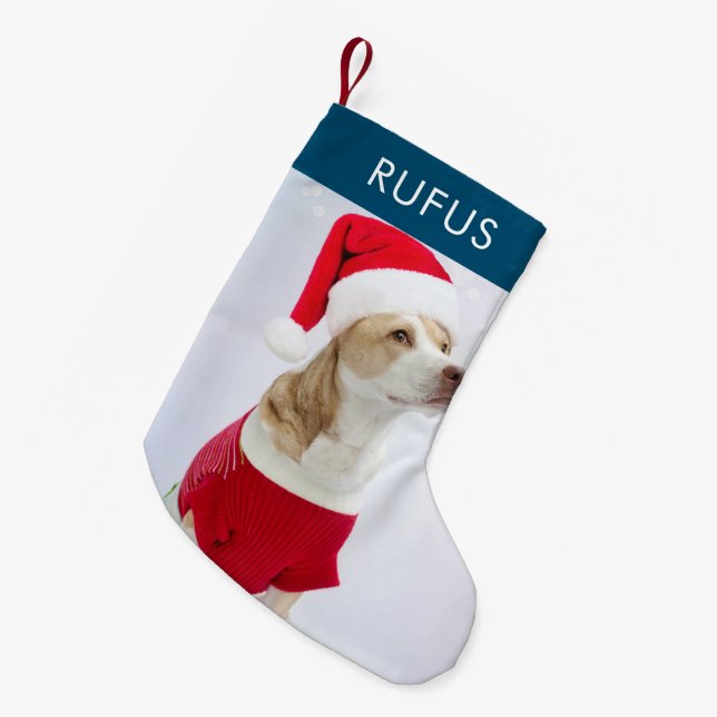 Dog Paw Themed Personalised Christmas Photo Small Christmas Stocking (Front (Hanging))