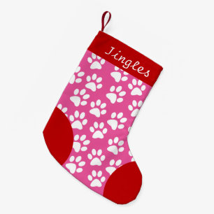 Dog Paw Themed Pink Personalised Christmas Small Christmas Stocking