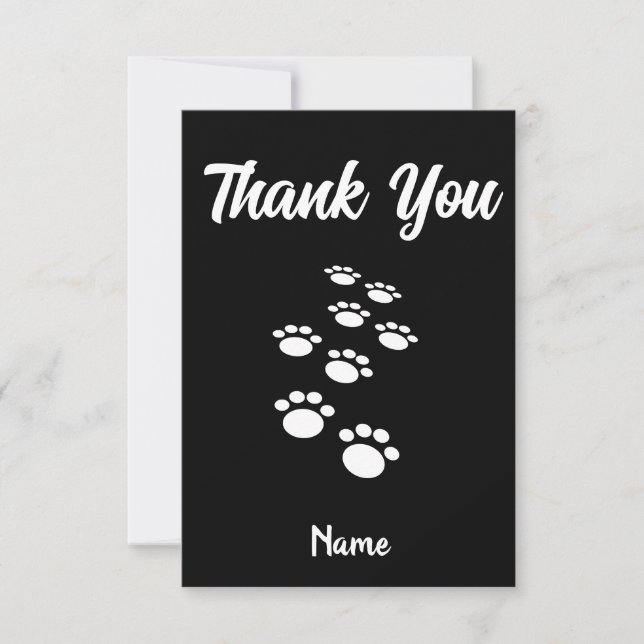 Dog Paw Tracks Custom Black and White Thank You Card (Front)