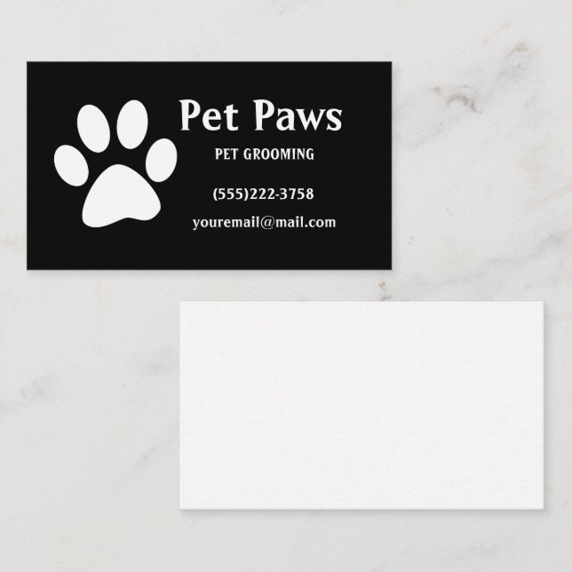 Dog Paw White Black Pet Grooming Service    Busine Business Card (Front/Back)
