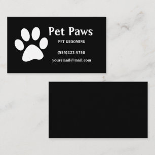 Dog Paw White Black Pet Grooming Service Business Card